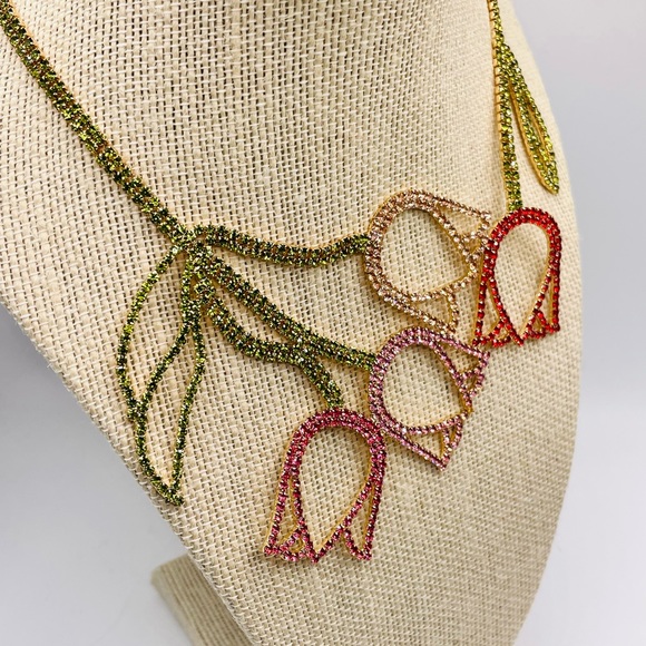 Zara Rhinestone Tulip Statement Necklace - Picture 2 of 5